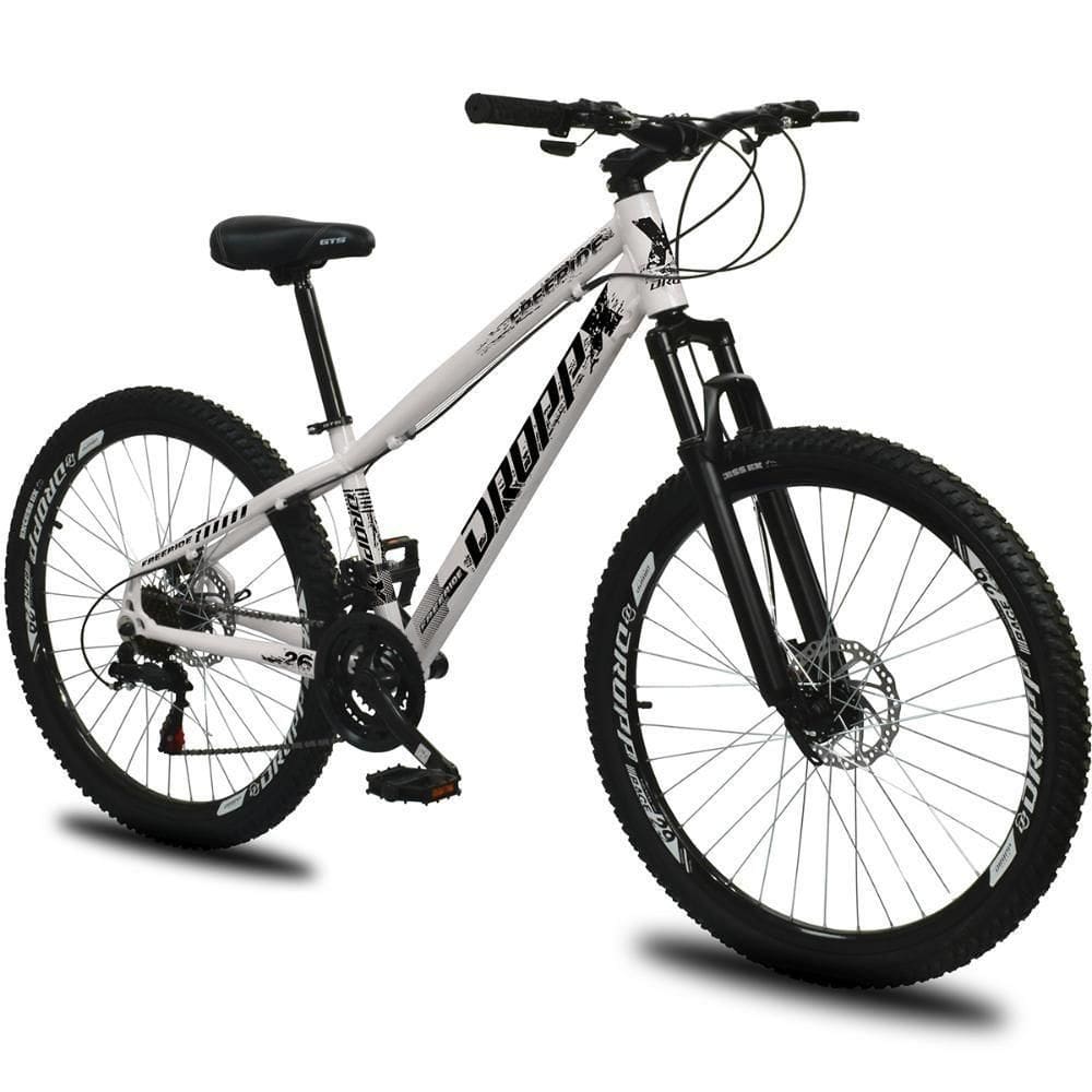 Bicicleta Aro 26 Dropp Freeride Alumínio 21 Vel Marchas Câmbios Shimano Freios A Disco - Branco+preto