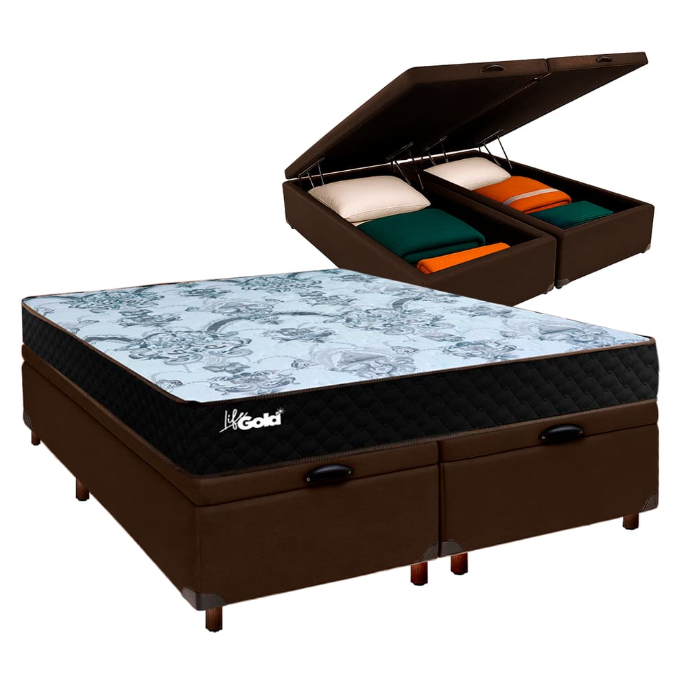 Cama Box Bau Blindado Casal + Colchão Molas Ensacadas Life Gold Paropas