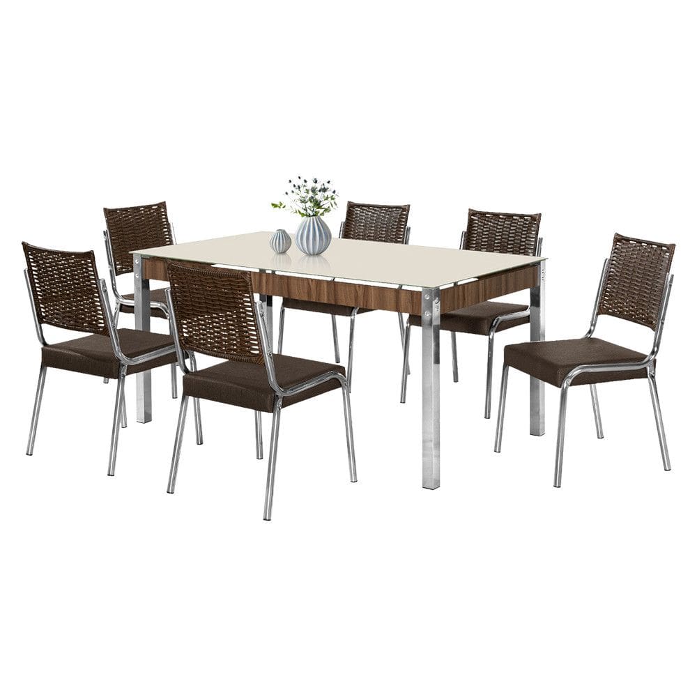 Conjunto de Mesa CR RT 6 Cadeiras 5CJ7152CR3 Aco Nobre