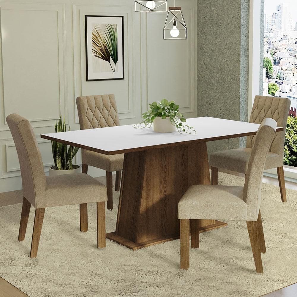 Conjunto Sala De Jantar Mesa Tampo De Madeira 4 Cadeiras