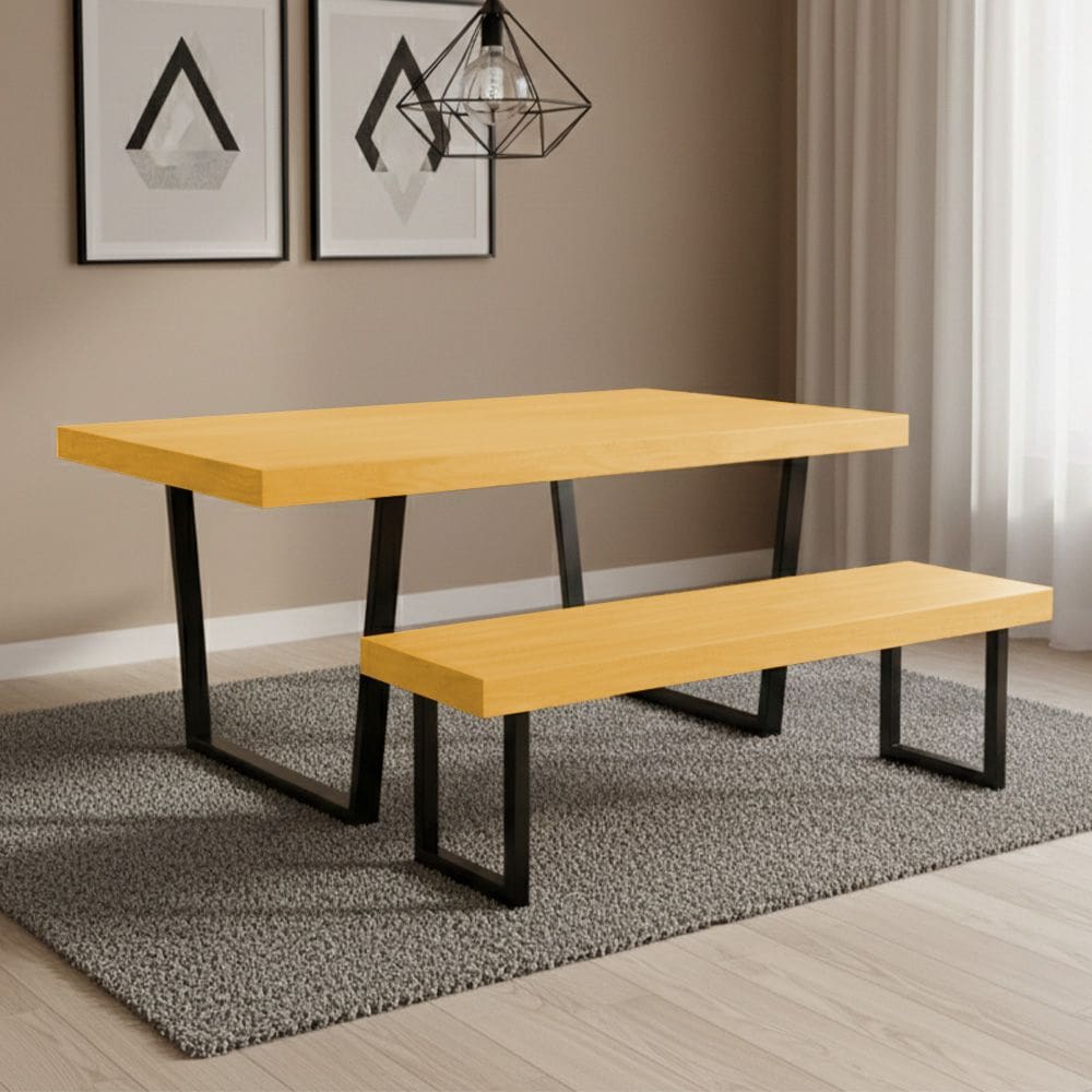 Conjunto Mesa Industrial Bernardo 2,00m Ferragem Preta com Banco Industrial Bernardo