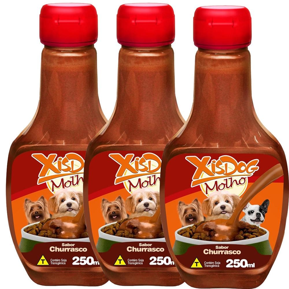 Kit 3 Molho Churrasco para Cães 250mL - Molho Churrasco para Ração de Cachorro XisDog