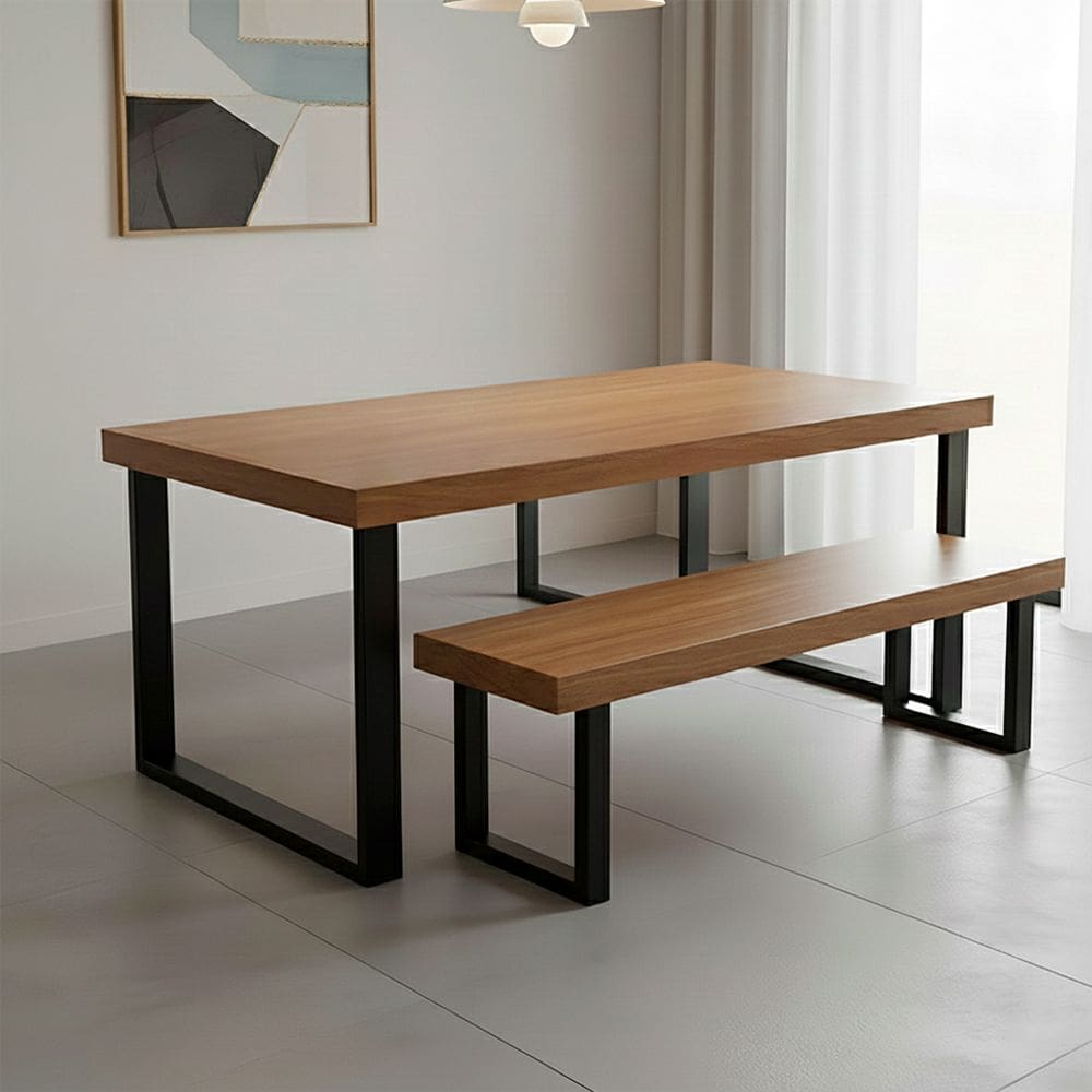 Conjunto Mesa Industrial Bernardo 1,20m Ferragem Preta com Banco Industrial Bernardo