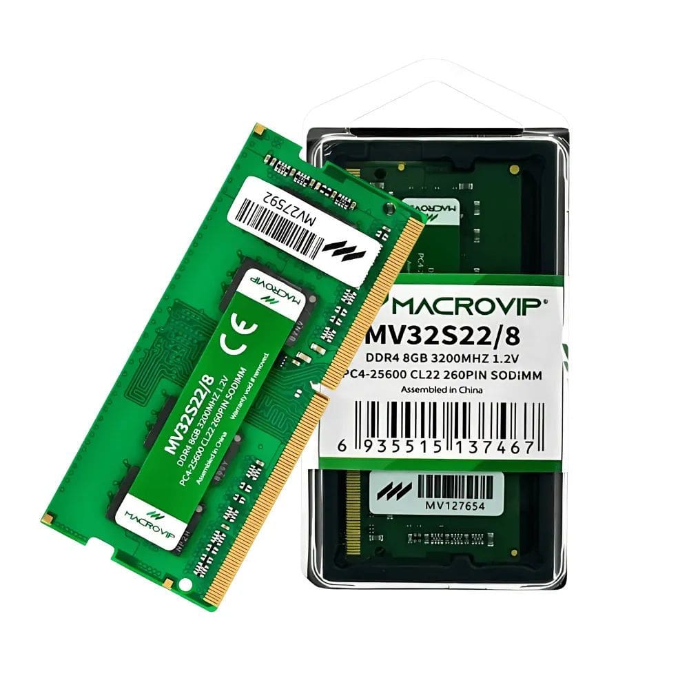 Memória RAM Notebook Macrovip 8GB 3200MHz DDR4 SODIMM, 1.2V, CL22, 260 Pinos, PC4-25600 – MV32S228