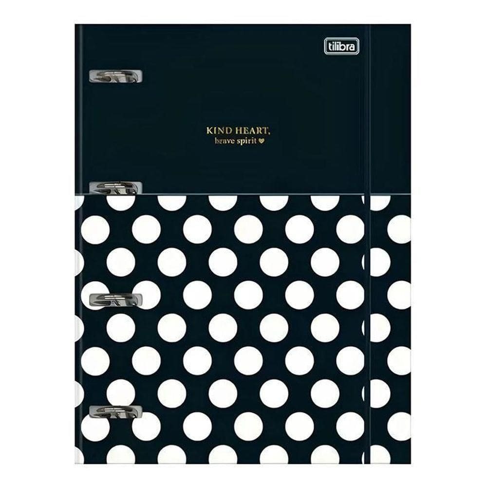 Fichário Caderno Argolado West Village 80 Folhas Preto Com Poá Branco - Tilibra