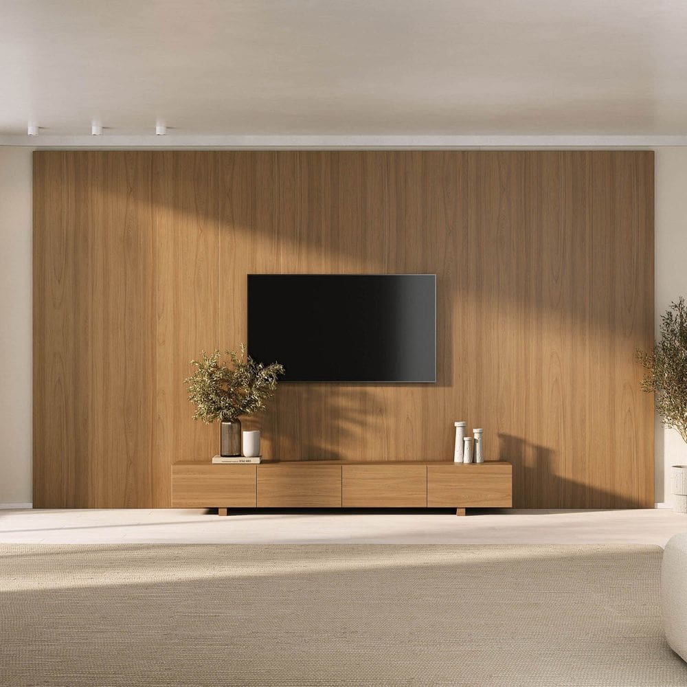 Rack com Painel para Tv até 86 Polegadas Liso 400x230cm Aruá Cabecasa Madeiraoriginals Jatoba