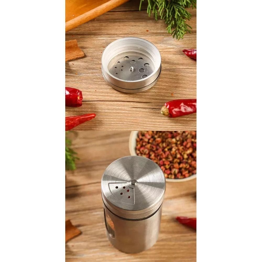 Porta Condimentos Saleiro Inox E Vidro Com Visor Médio