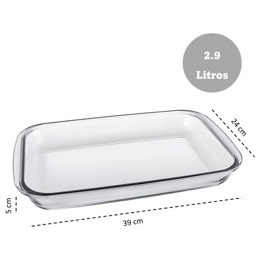 Assadeira Grande Clássica Retangular De Vidro Temperado2,9L.