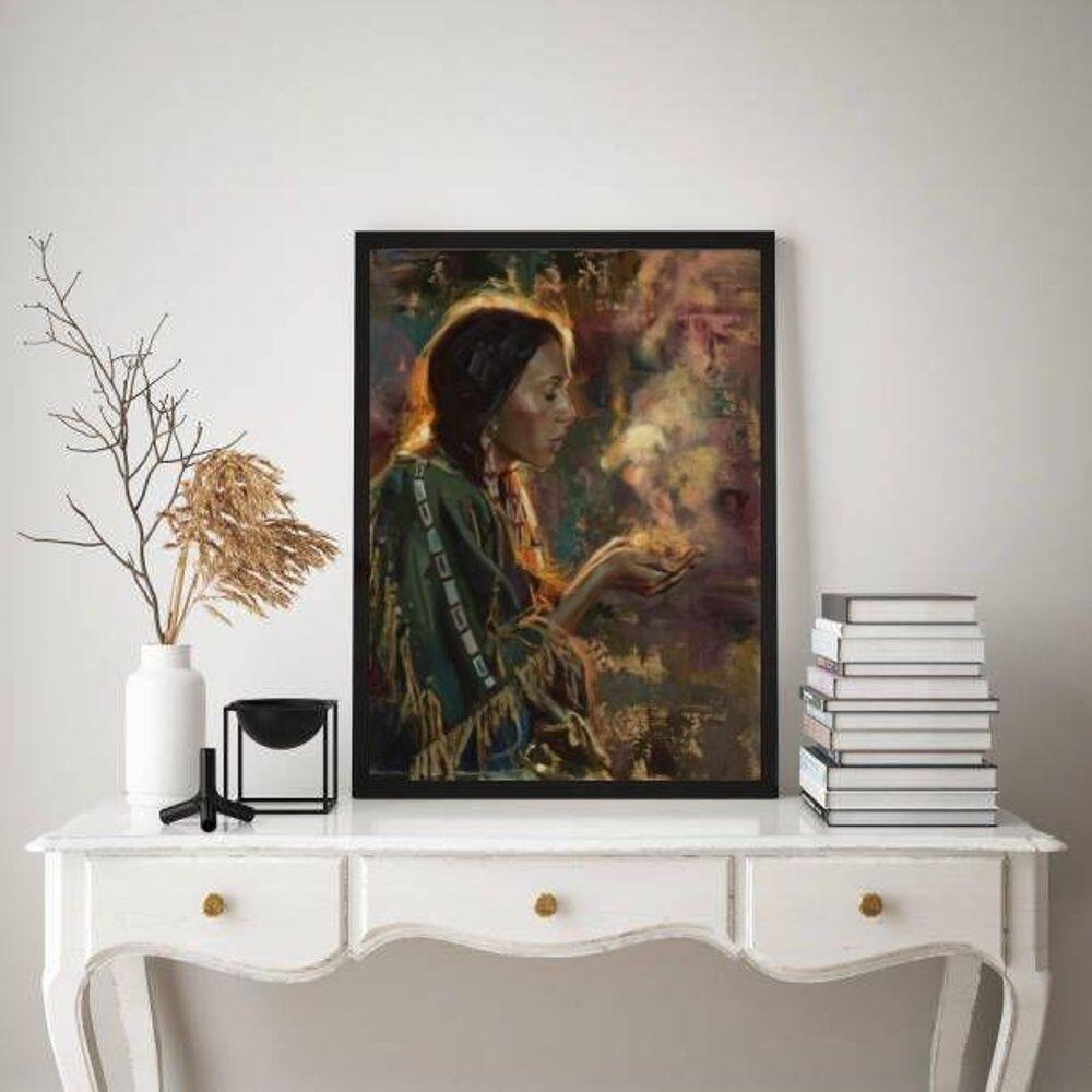 Quadro Decorativo Xamã 45x34cm Moldura Madeira Preta