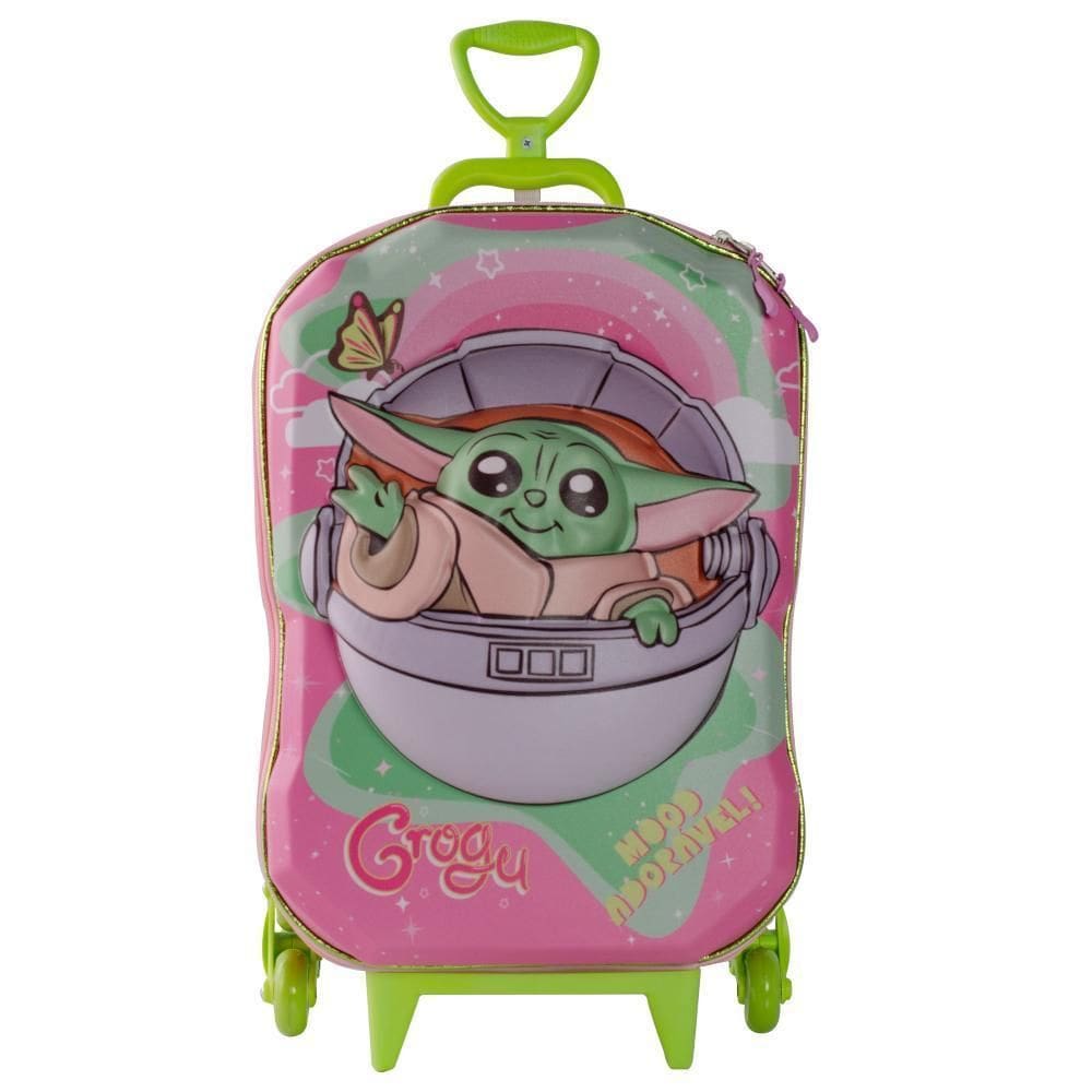 Mochila De Rodinhas 3D Maxtoy Star Wars Grogu Rosa Verde