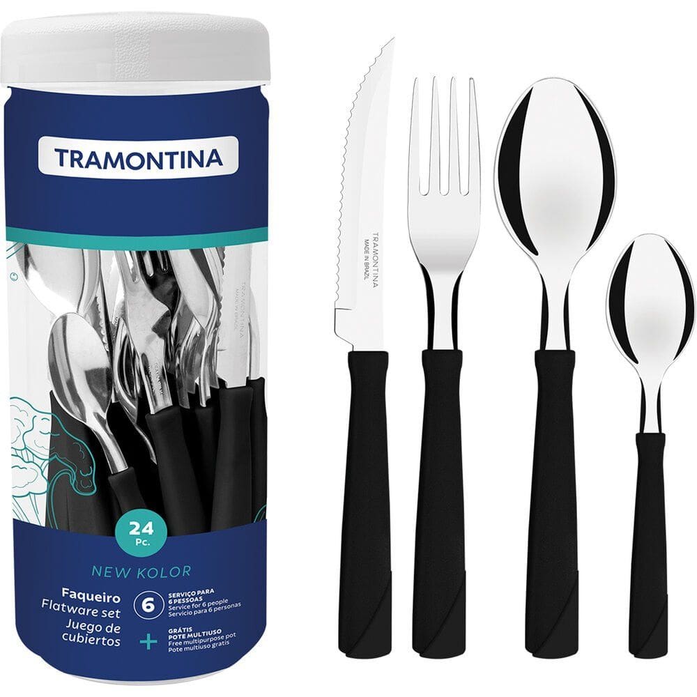 Faqueiro Tramontina New Kolor, 24 Pecas, Preto - 23198/093