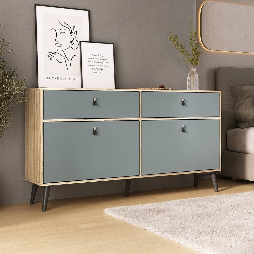 Cômoda com Sapateira Dupla e Duas Gavetas Amendoa / Acqua