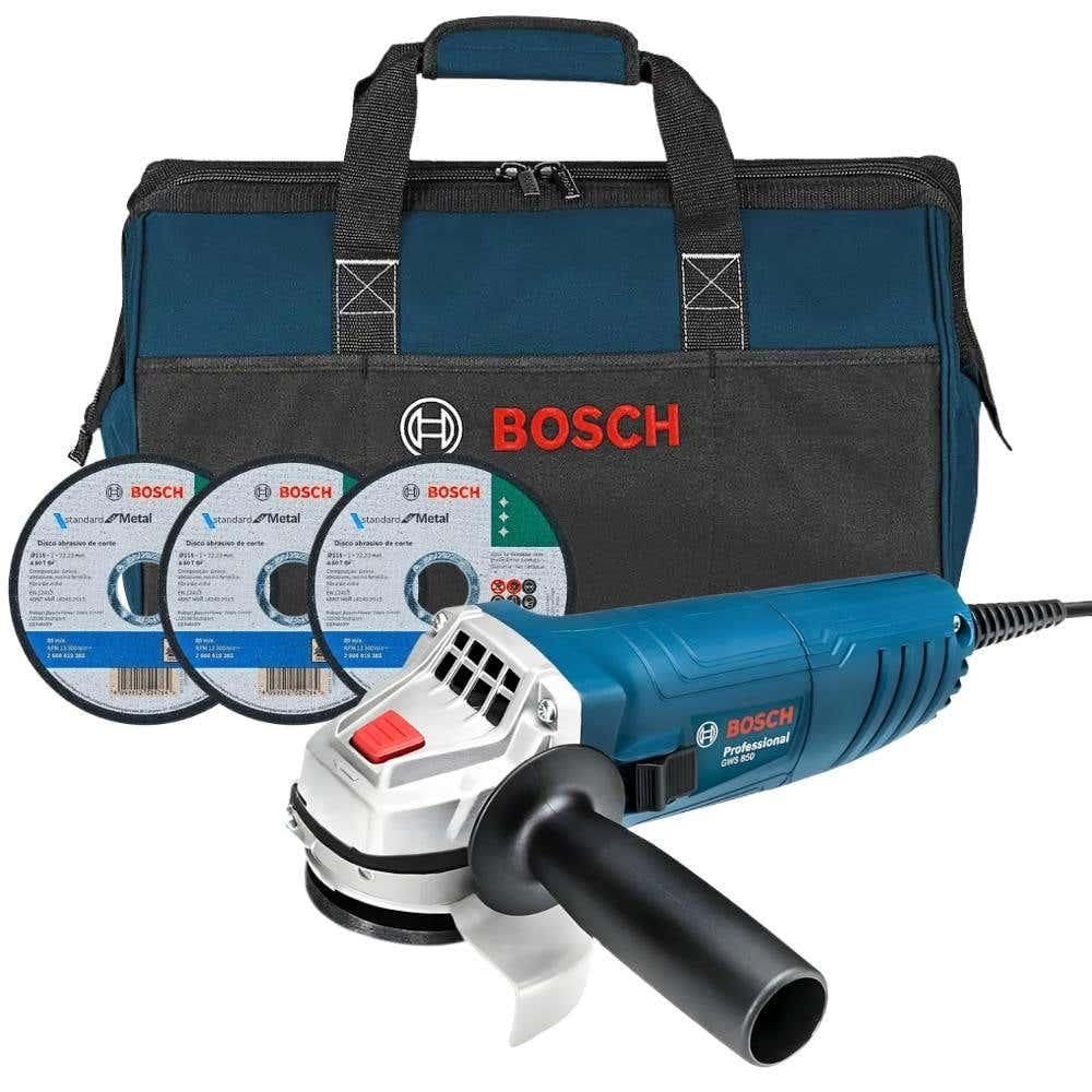 Esmerilhadeira Angular 4.1/2 POL 850W GWS850 com 3 Discos e Bolsa Nylon BOSCH