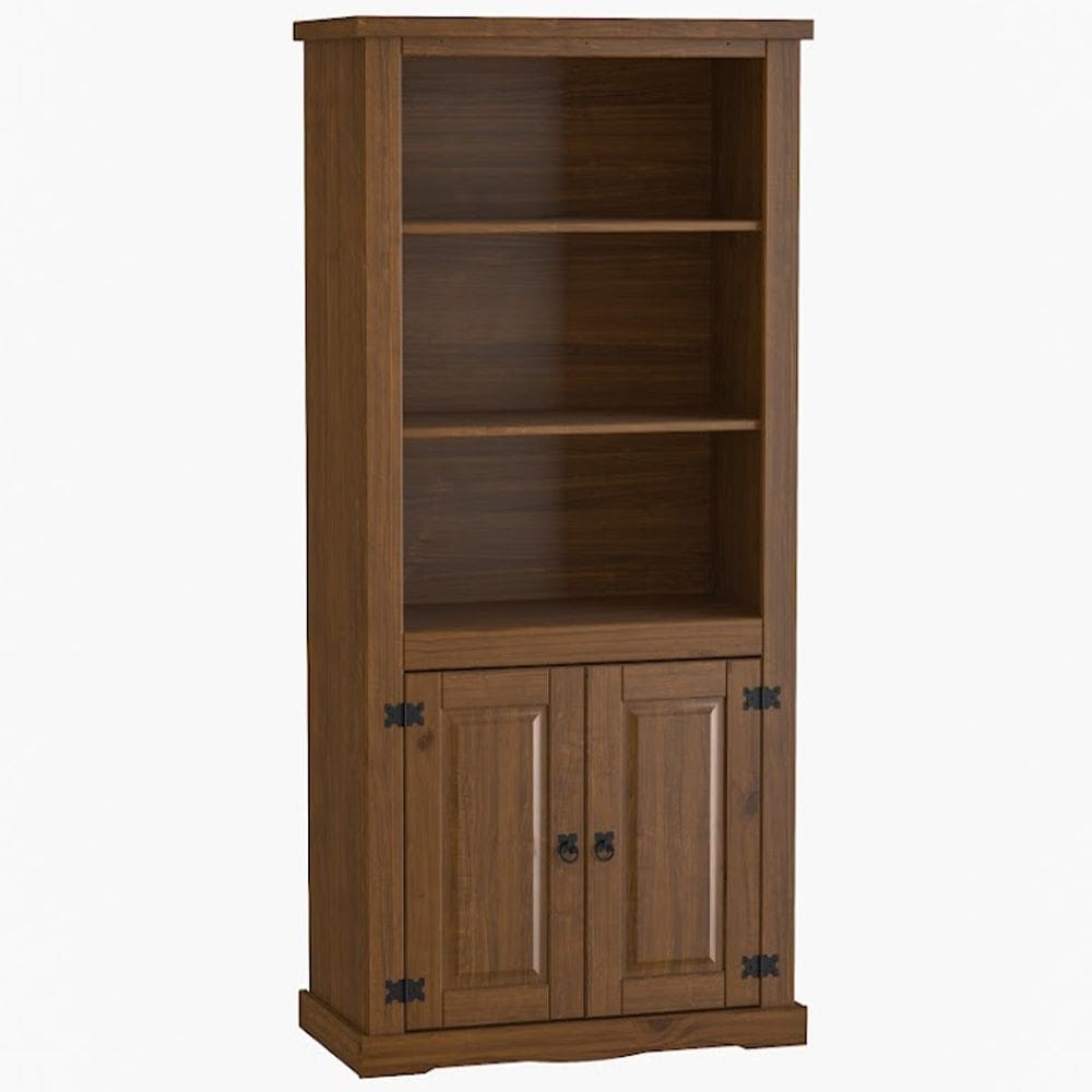 Estante Livreiro Rústico Madeira Maciça 2 Portas Majestic M06 Imbuia Fosco - Lyam Decor