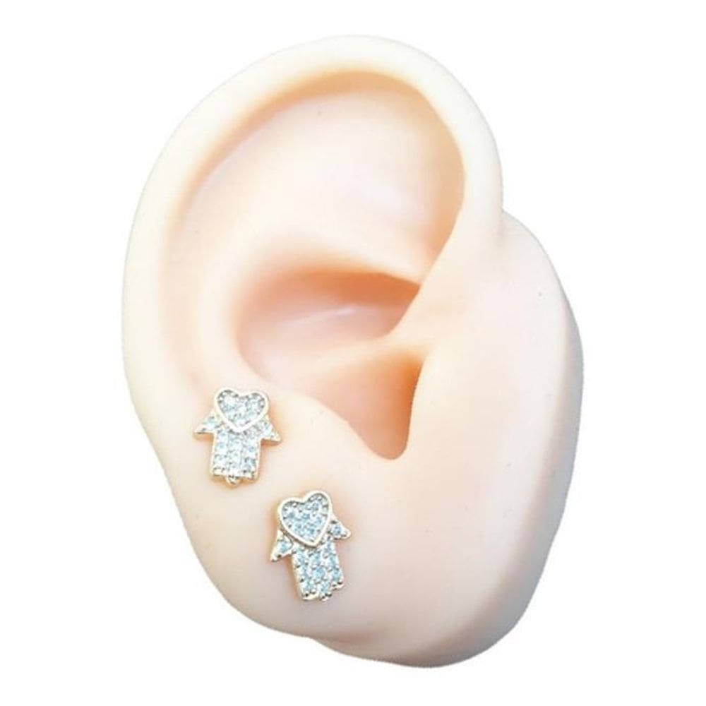 Brinco Pedra Zirconia Mão De Fátima Hasma Hand Pequeno