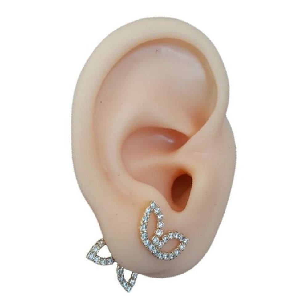 Brinco Ear Jacket Borboleta Pedra Zirconia Dourado F Ouro 18