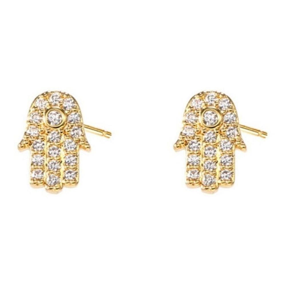 Brinco Pedra Zirconia Mão De Fátima Hasma Hand Pequeno