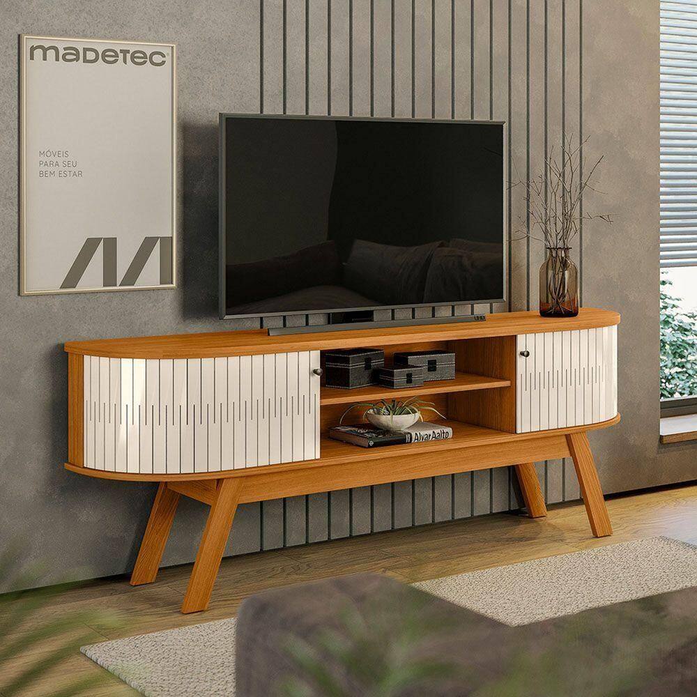 Rack Tv 75 Pol 183cm Bancada Para Sala Enzari Cinamomo-off White M20 - D`rossi