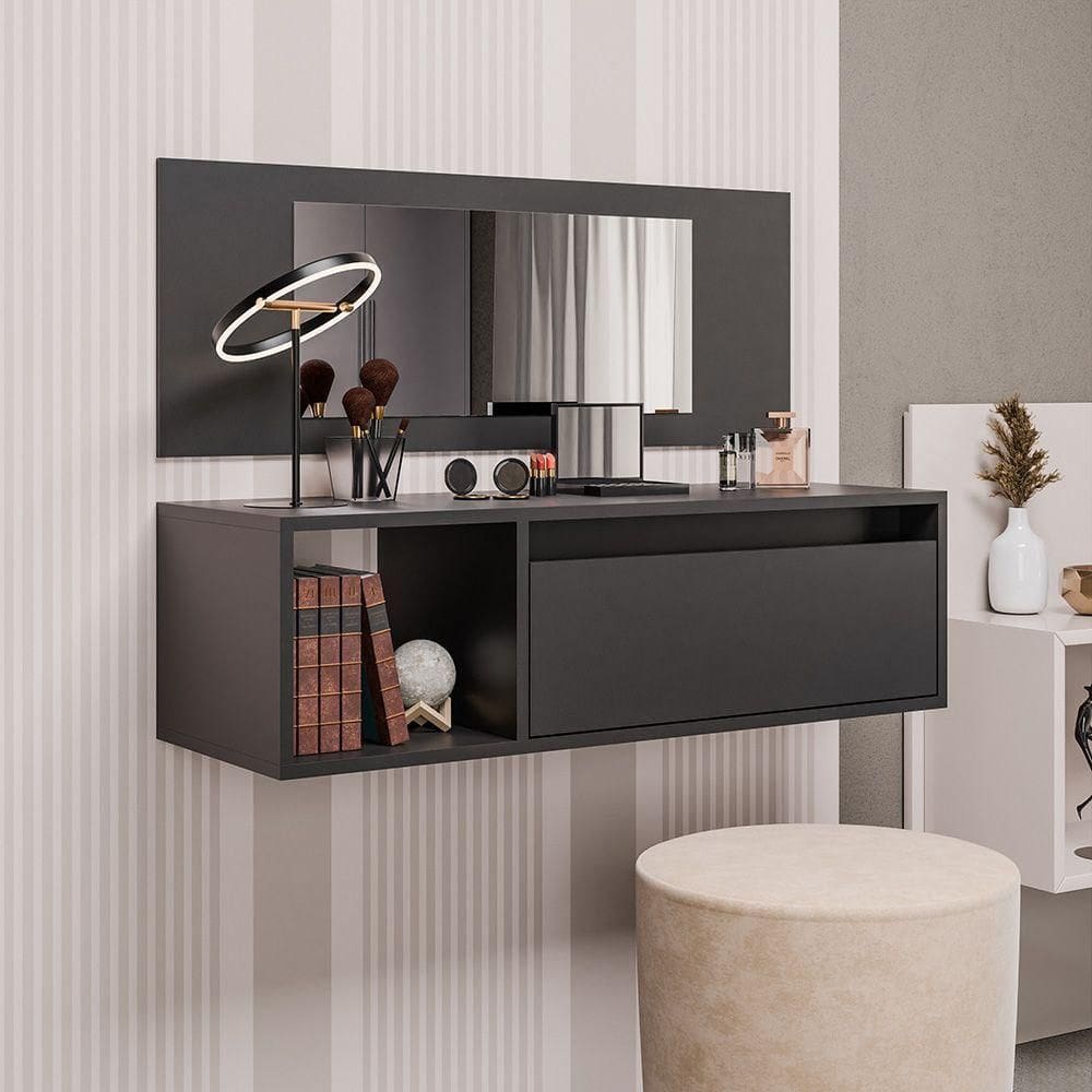 Penteadeira Camarim Eva Suspensa Com Espelho 1 Gaveta - Ssx Multicoisas Freijó