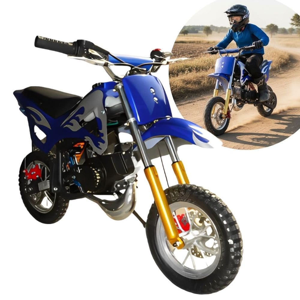 Mini Moto Infantil Gasolina 2 Tempos 49CC Cross Trilha Off Road Azul Importway Iwmv001 Az Dirt
