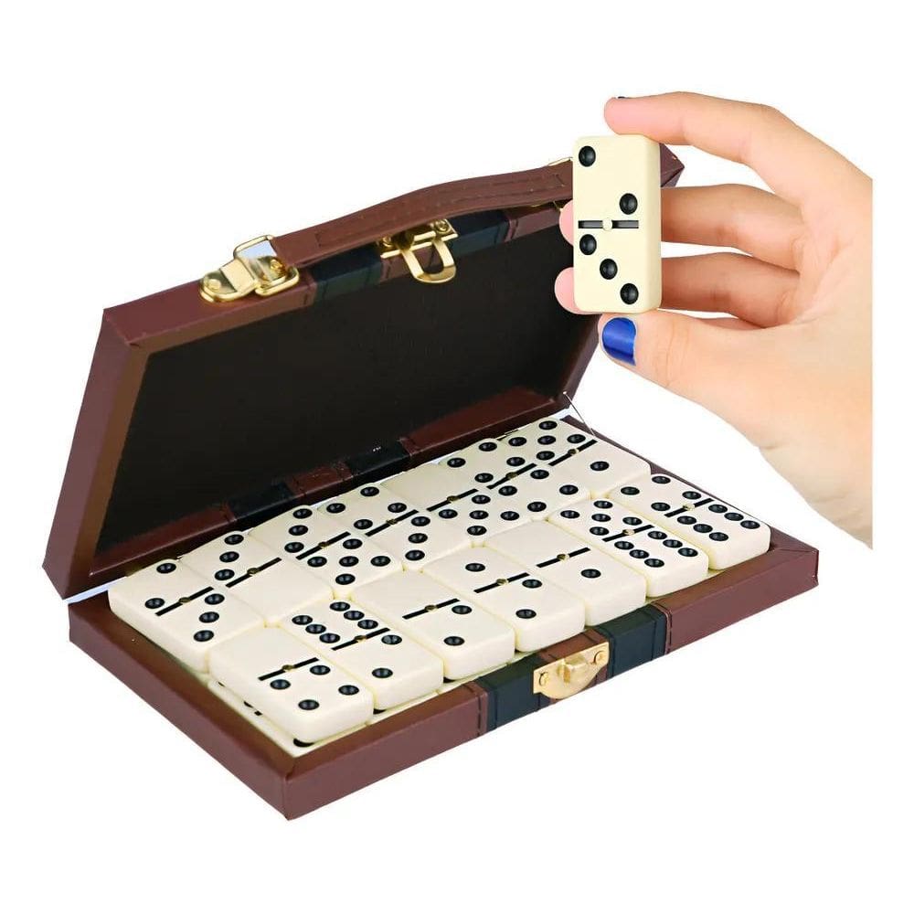 Dominó De Osso Pedras Grandes Com Maleta Premium Em Couro E