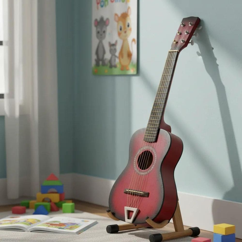 Violão Infantil De Madeira Semi- Vermelho De Aço