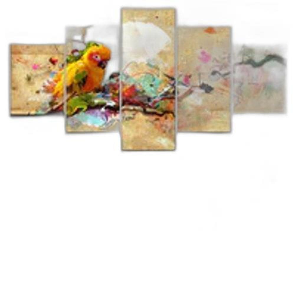 Quadro Decorativo Mosaico De 5 Peças Pintura Papagaio