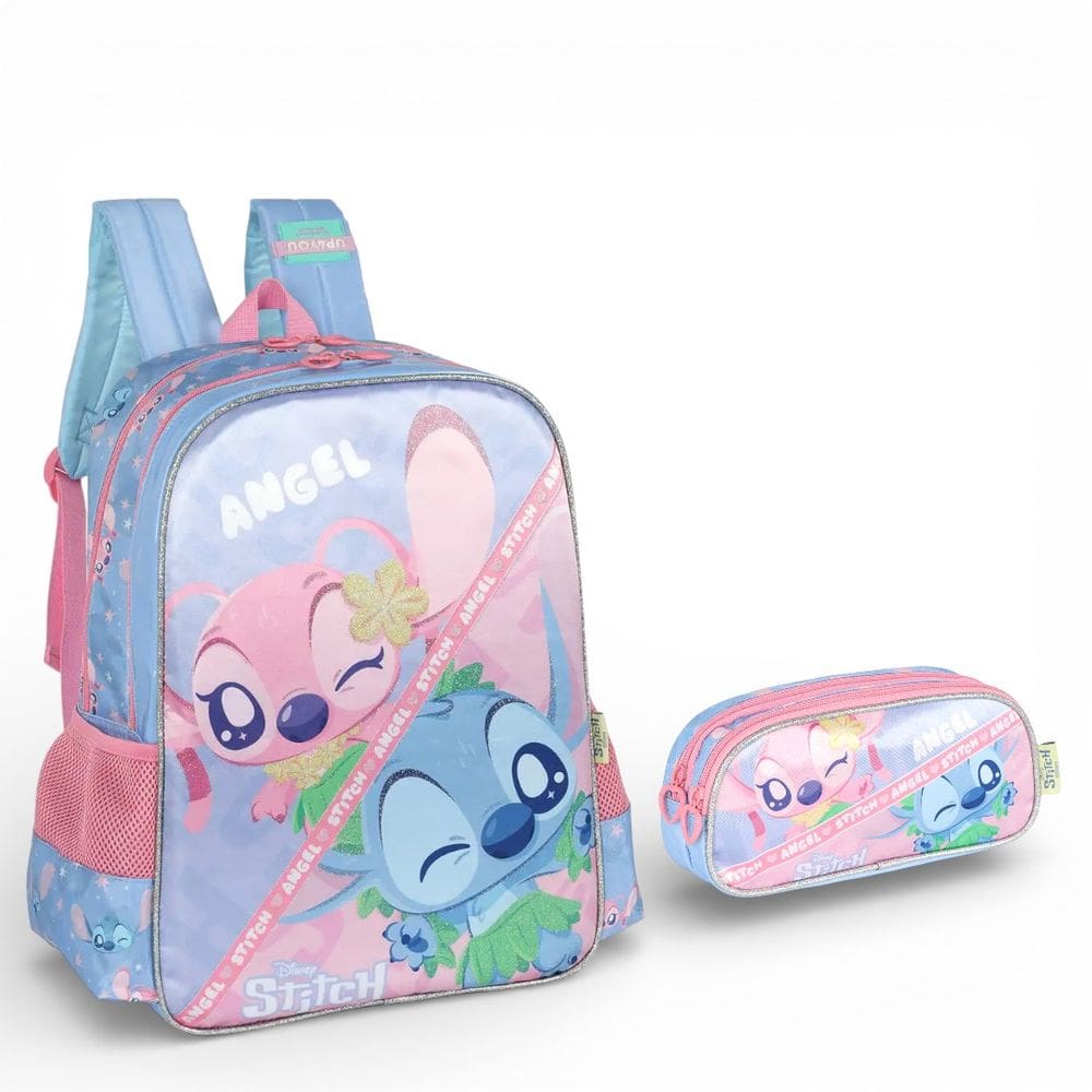 Kit Mochila Stitch Costas E Estojo Escolar Passeio
