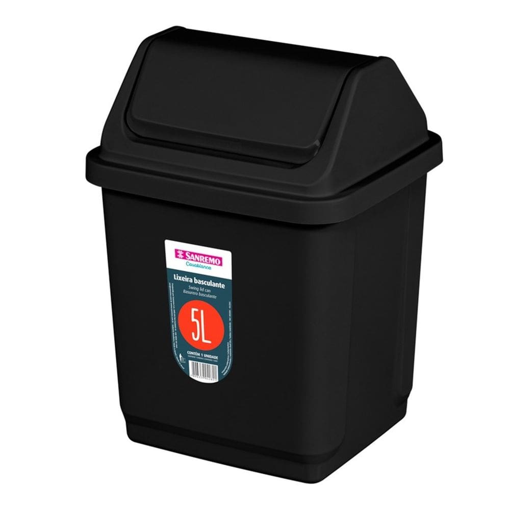 Lixeira 5 Litros Basculante Plástica de Pia Bancada Cozinha Preto - SR2205/20 Sanremo