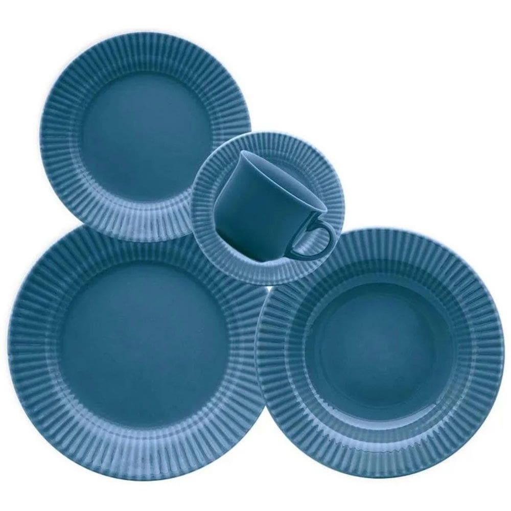 Conjunto de Jantar Oxford 20 Pecas Ceramica Canele Azul Biona