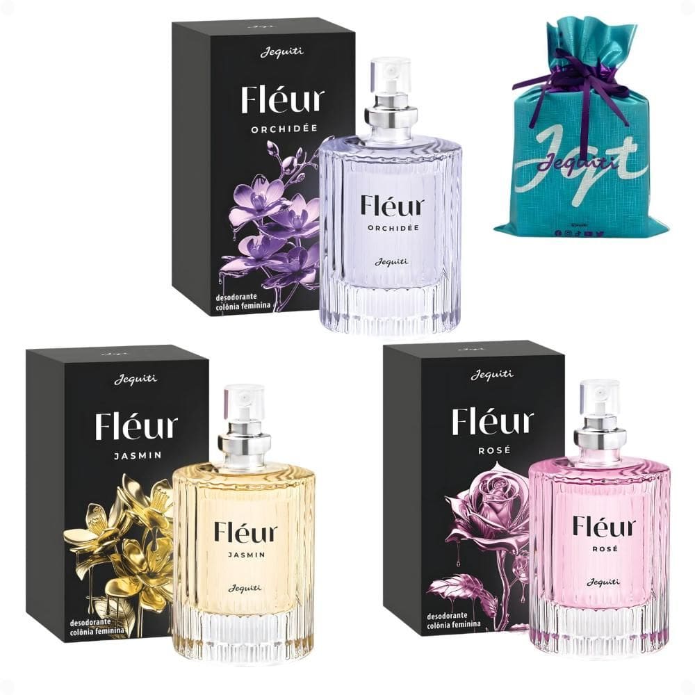 Kit Presente Jequiti Colônia Feminina Fléur: Orchidée, Jasmin e Rosé 25ml