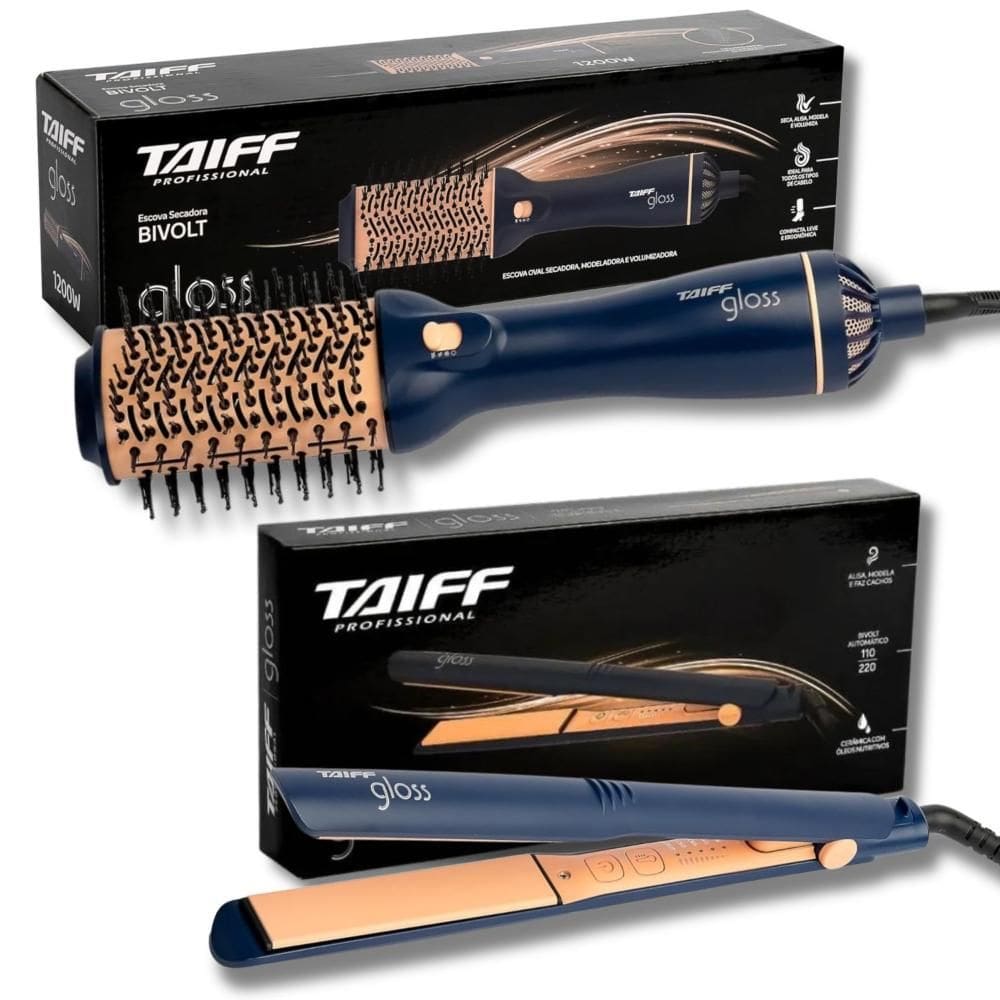 Kit Taiff Gloss Azul: Escova Secadora e Chapa Bivolt
