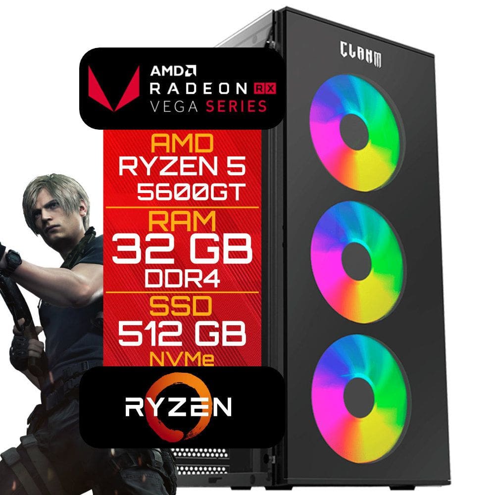 Computador Gamer AMD Ryzen 5 5600GT, 32GB RAM, 512GB NVMe, Gabinete SMOG 3 Fans, Fonte 500W