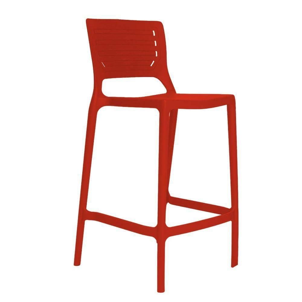 Banqueta Alta Cozinha Vermelha Empilhável Saturno Em Polipropileno Acrilys
