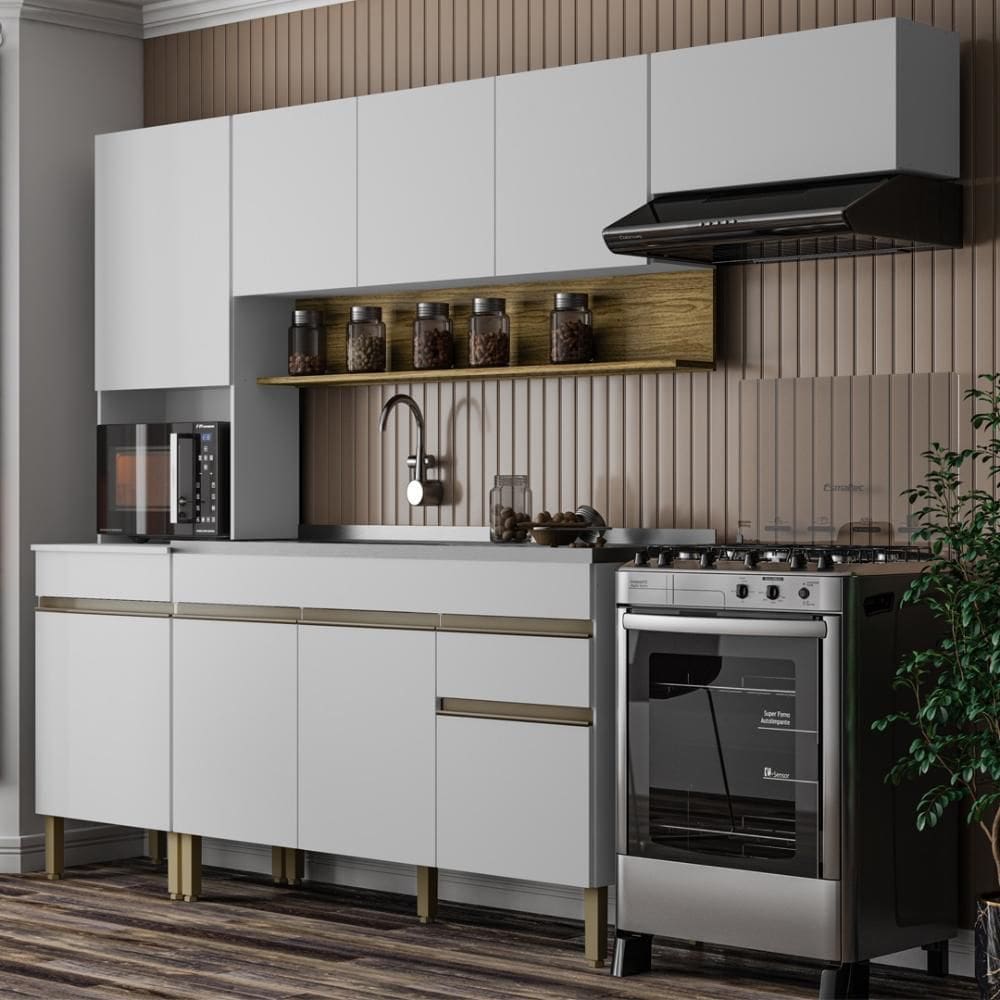 Armário de Cozinha Completa 150 com Balcão para pia 9 Portas Madrid