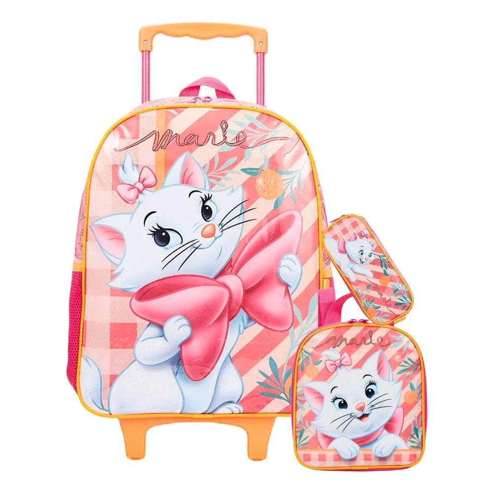 Kit Gatinha Marie Mochila De Rodinha + Lancheira + Estojo