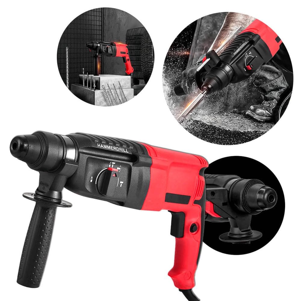 Martelete perfurador 127V com kit completo de brocas, cinzéis, acessórios de segurança e maleta resistente para uso doméstico e profissional