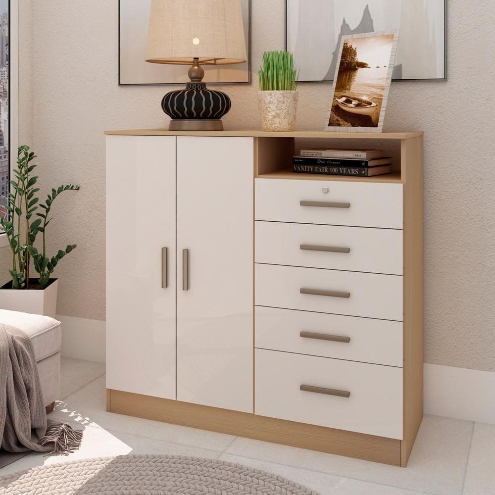 Cômoda Genialflex Guatemala 2 Portas 5 Gavetas Off White