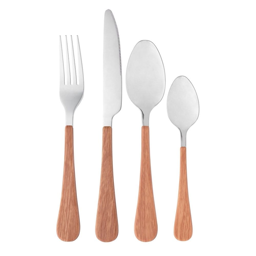 Faqueiro Aço Inox 24 Peças Prata C/Cabo Plástico Amadeirado Milão Wolff