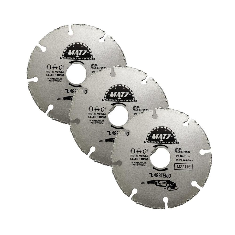 Kit 3 Disco Segmentado Tungstênio Esmerilhadeira 110X22,23Mm