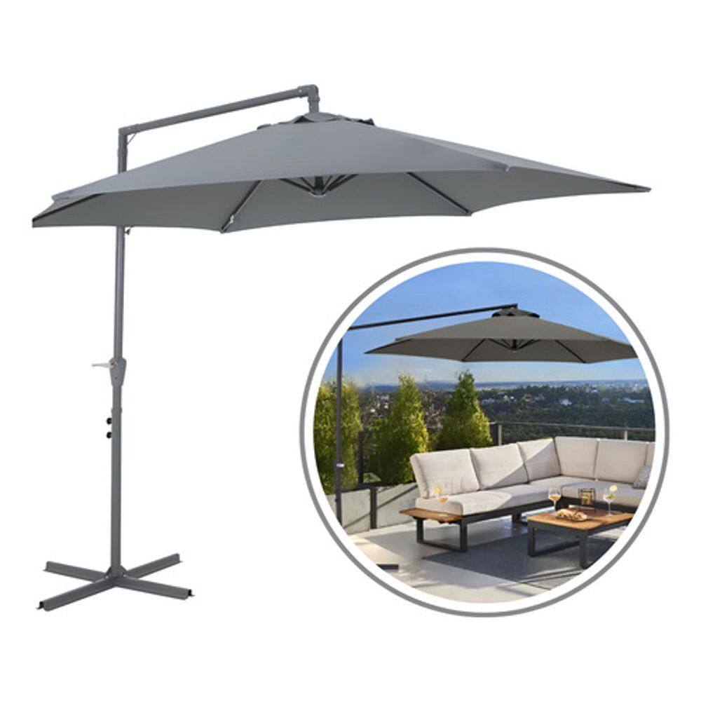Ombrelone Bel Veneza Guarda Sol Suspenso Cinza 3m Com Base em Cruz p/ Apoio de Contrapeso