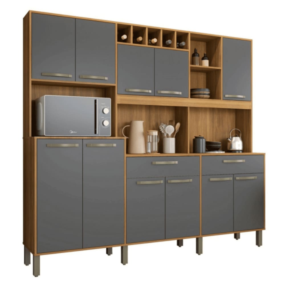 Cozinha Completa Milano Freijó e Grafite 2,03m Fiorello Móveis