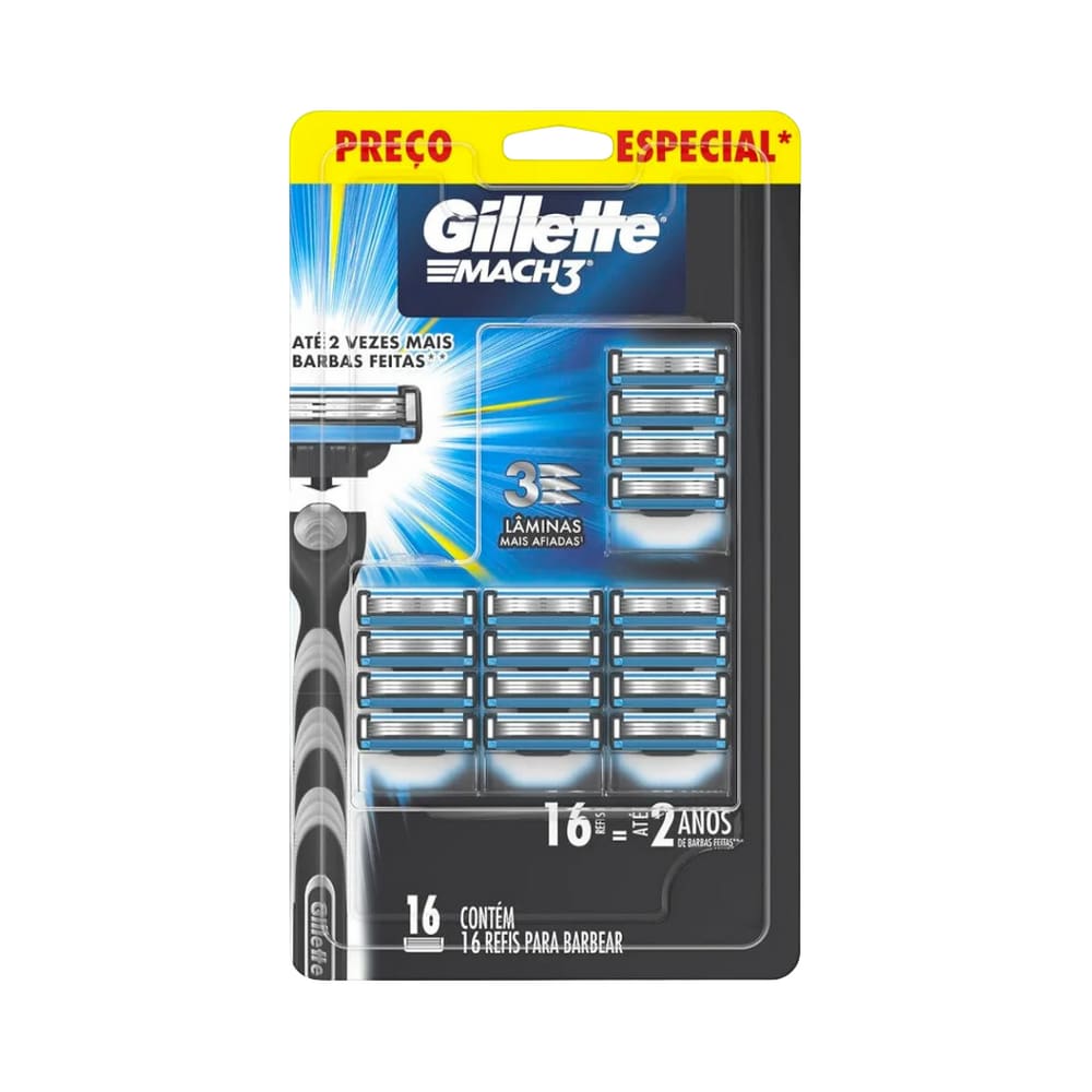Carga Para Aparelho de Barbear Mach3 Gillette 1 Cartela com 16 unidades