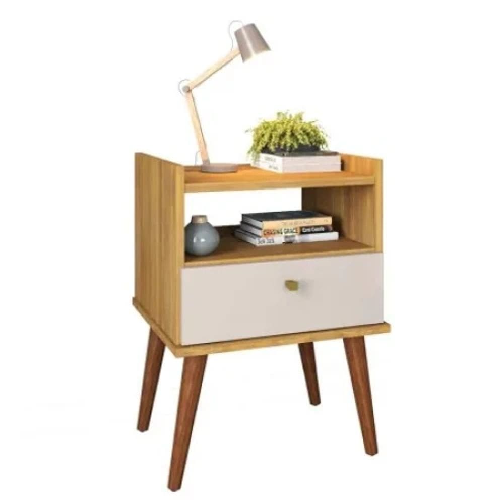Mesa de Cabeceira Aroma com 1 Gaveta Freijo Off White 64cm - Fiorello Móveis