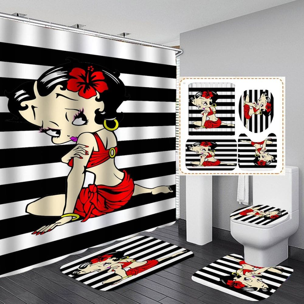 Conjunto de cortinas de chuveiro Bettys Boops Anime Waterproof 4 unidades