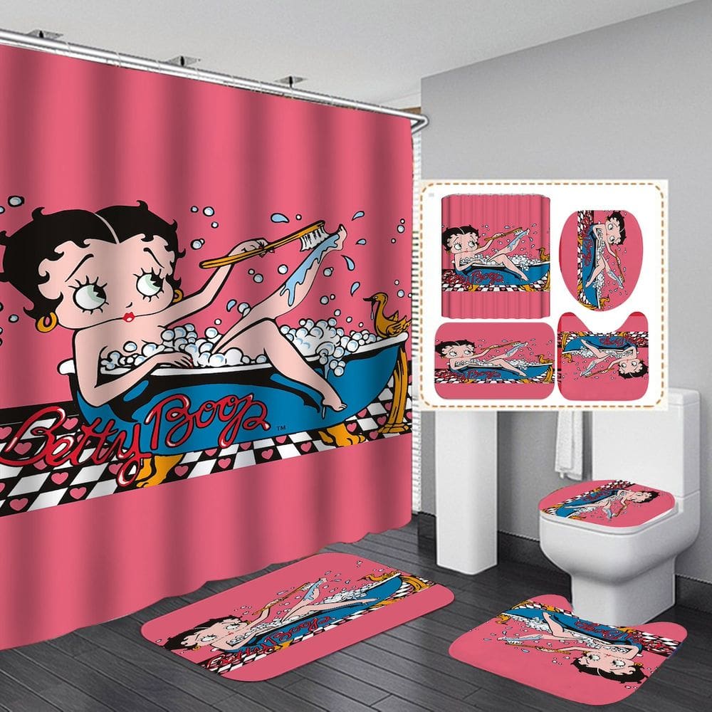 Conjunto de cortinas de chuveiro Bettys Boops Anime Waterproof 4 unidades