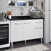 Conjunto Balcao de Cozinha com Pia Marmore Sintetico 2 Portas 2 Gavetas Rorato