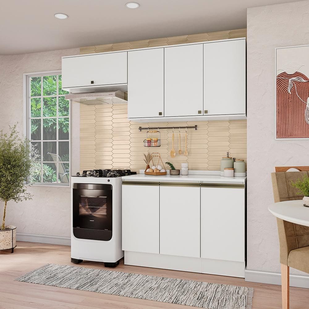 Armário de Cozinha Compacta 100% MDF 200cm Branco Celeste Kappesberg