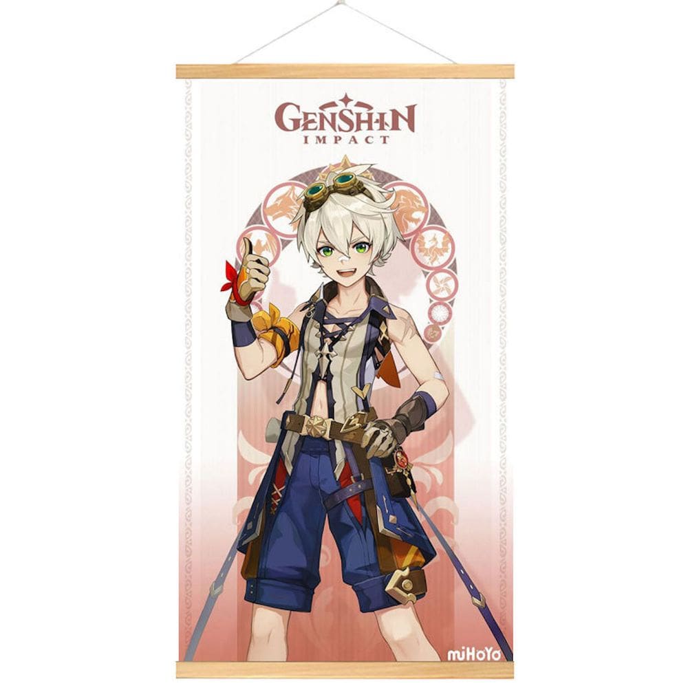 Pôster artístico Genshins Impacts Bennett 30x55cm tecido+madeira