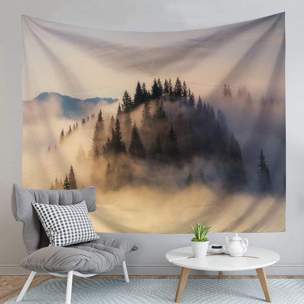 Tapeçaria de parede Foggy Mountain Forest Scenery 100x70cm